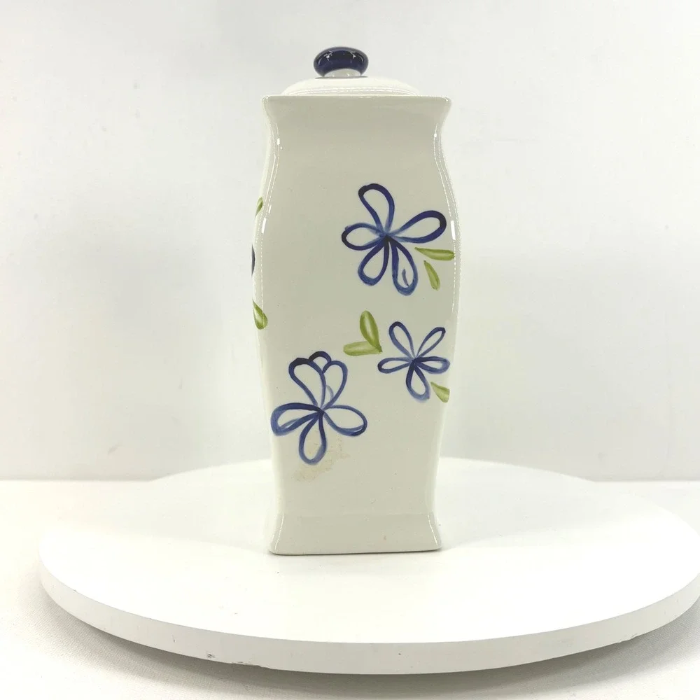 Starbucks 2003 Vintage Ceramic‎ Floral Canister Jar with Lid Blue Green White